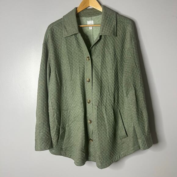 J. Jill Quilted Barn Jacket Chore Coat Women’s XL Green Pockets Lightweight - Picture 2 of 8